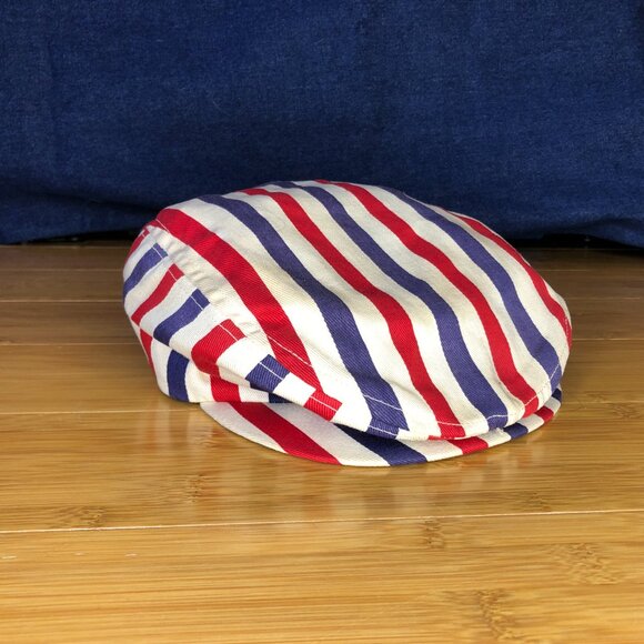 Vintage Newsboy Red White Blue Cap USA America France Retro Newsy sz 7 Hat - Picture 3 of 7